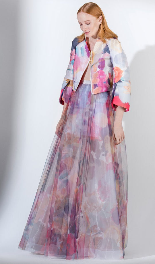 3424 Multi-Colored Tulle A-line Dress With Jacket