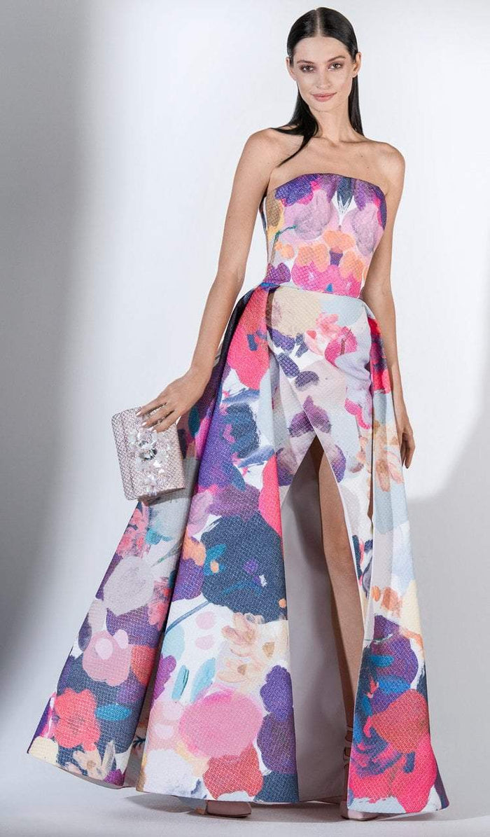 3428 Multi-Colored Brocade A-line Dress With Slit