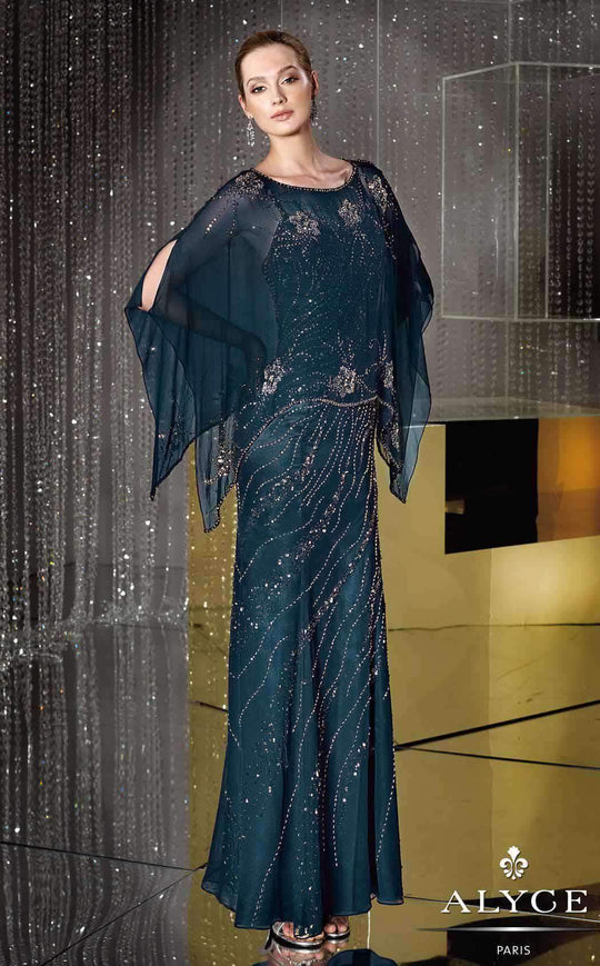 Alyce Paris Spaghetti Strap Mother of the Bride Dress with Shawl 29088 In Blue Green