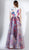 3431 V-neck Multi-Colored Brocade and Tulle Dress