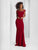 Clarisse - 3432 Beaded Off-Shoulder Trumpet Dress in Red