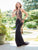 Clarisse - 3435 Embellished High Halter Sheath Dress in Black and Gold