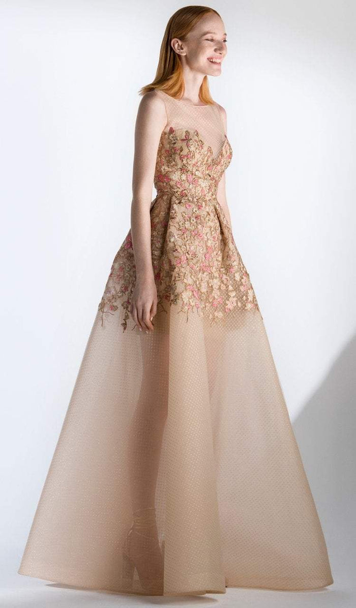 3435 Embroidered Illusion Neck A-line Dress
