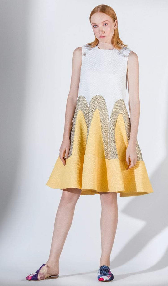 3436 Sleeveless Square Neckline Brocade Shift  Dress