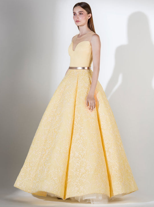 3439 Strapless Illusion Sweetheart Top A-line Gown