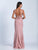Dave & Johnny - 3441 Lattice Accented Plunging Sheath Gown in Pink