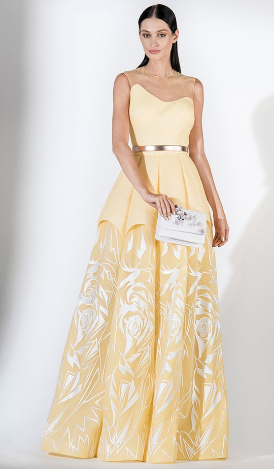 3441 Brocade and Tulle A-line Dress