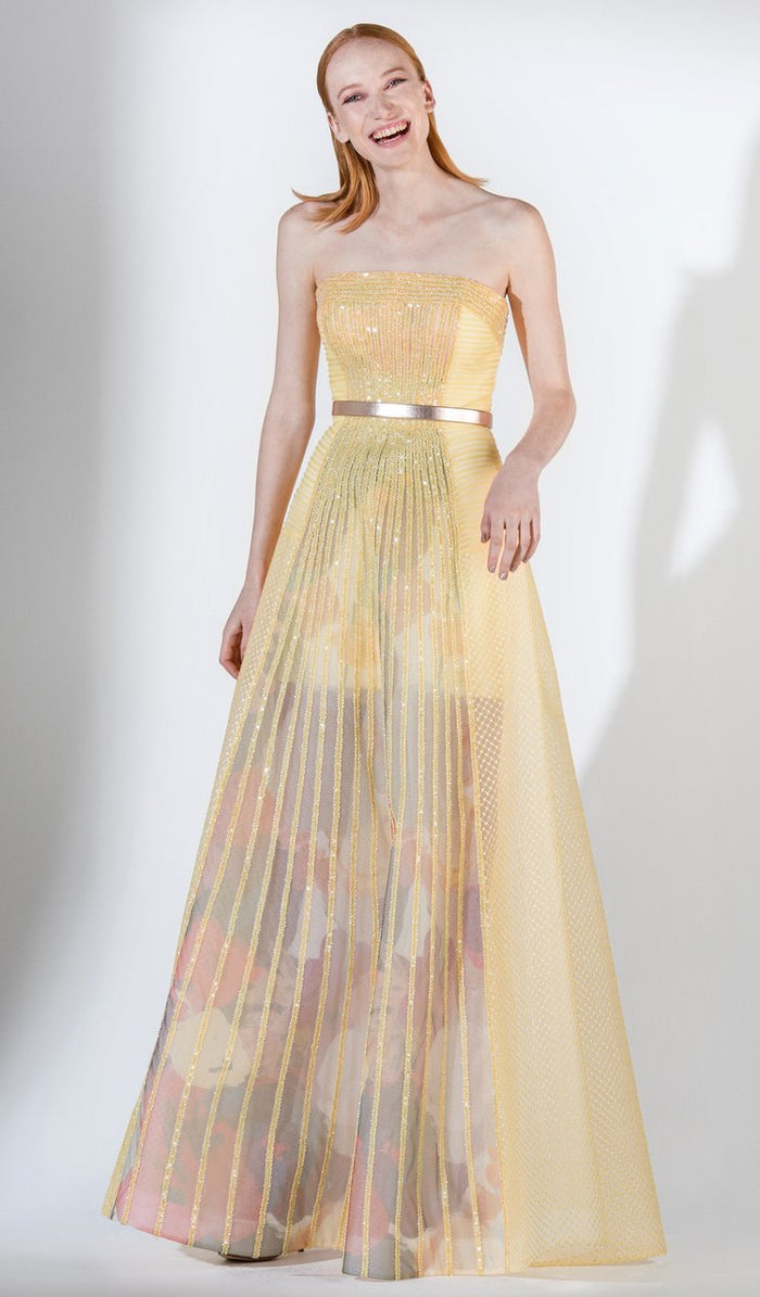3442 Crystal Embellished Strapless A-line Dress