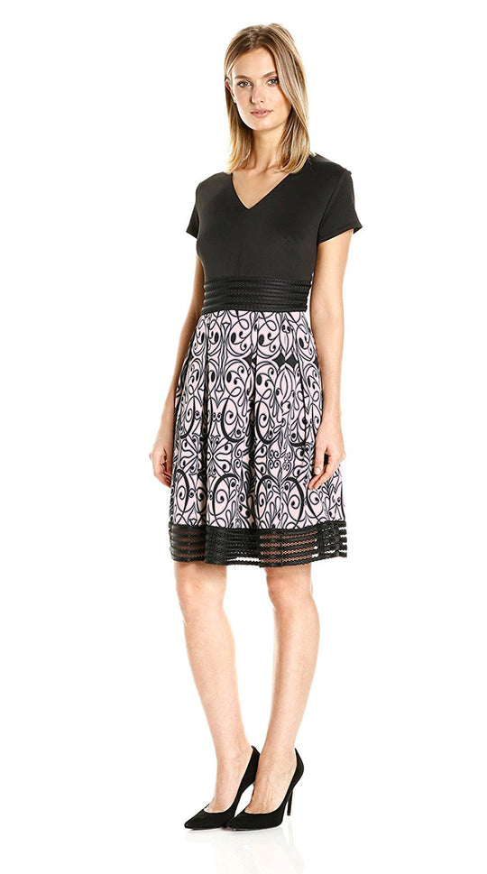 Taylor - Swirl Print Dress 8604M in Black and Pink