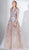 3451 Illusion Puffed Sleeve Embroidered Metallic Gown