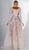 3451 Illusion Puffed Sleeve Embroidered Metallic Gown