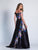 Dave & Johnny - 3455 Floral Printed Off-Shoulder A-line Dress in Black and Print