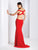 Clarisse - 3457 Sleek Off-Shoulder Sheath Dress in Red