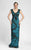 Sue Wong - Embroidered V Neck Long Gown N3437 in Black and Blue