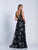 Dave & Johnny - 3462 Embellished Deep V-neck A-line Dress in Black