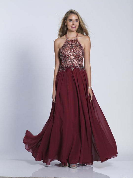 Dave & Johnny - 3464 Accented Sheer Halter A-line Dress in Red