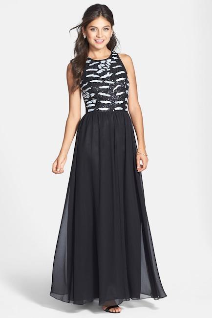 Hailey - 231M58280 Sequined Racer Back Evening Dress in Black and White