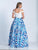 Dave & Johnny - 3473 Two Piece V-neck Printed A-line Dress in White and Blue