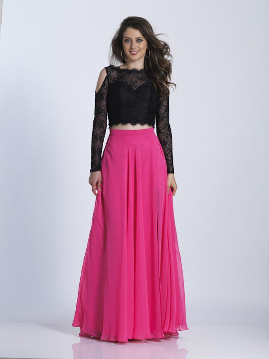 Dave & Johnny - 3475 Two Piece Lace Illusion Bateau A-line Dress in Black and Pink