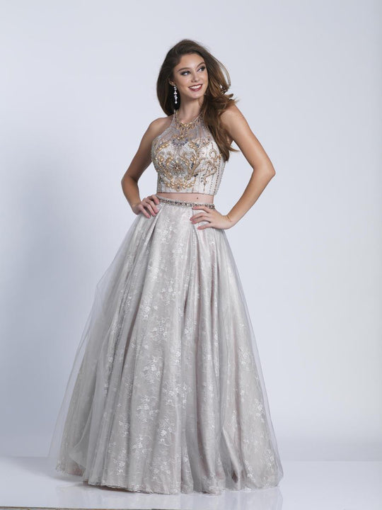 Dave & Johnny - 3479 Embellished Two Piece Ballgown in Silver and Neutral