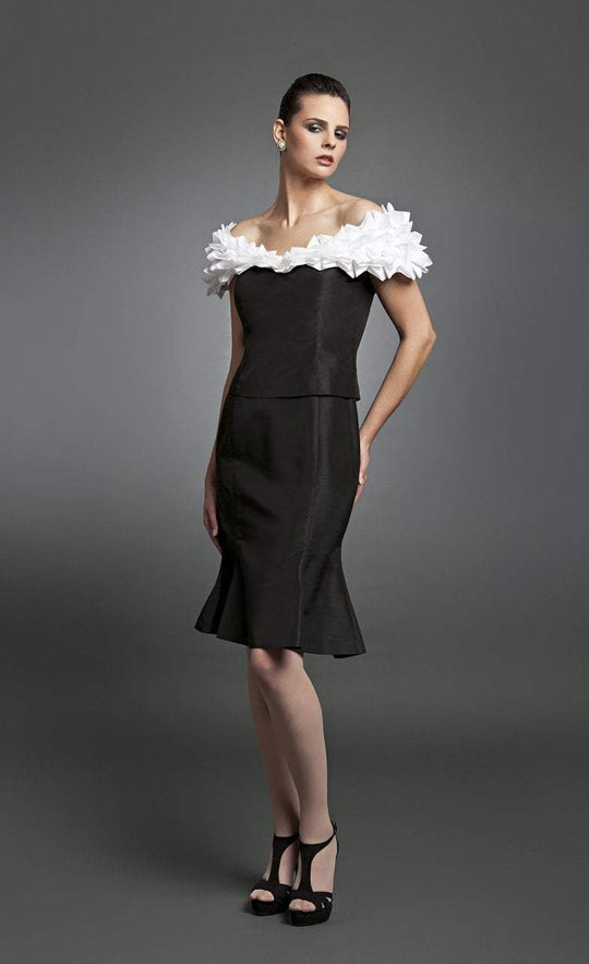 Daymor Couture - Ruffled Off-Shoulder Cocktail Dress 233 in Black and White