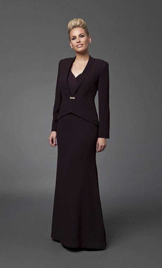 Daymor Couture - Surplice Brooch Accented Gown 7001 in Purple