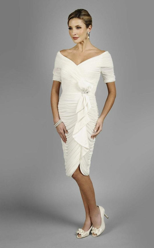 Daymor Couture - Ribbon-Accented Sheath Dress 331 in White
