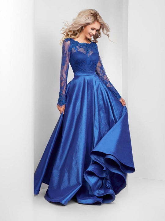 Clarisse - 3487 Lace Illusion Bateau A-line Dress in Blue