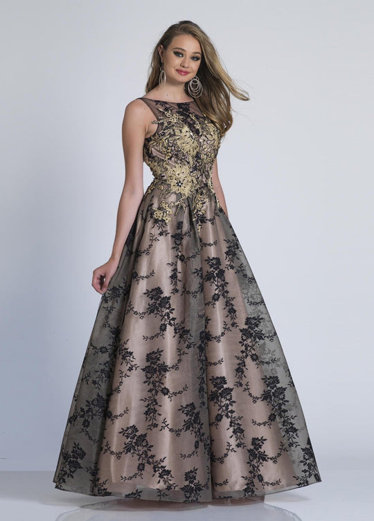 Dave & Johnny - 3488 Embellished Illusion Bateau Ballgown in Black and Neutral