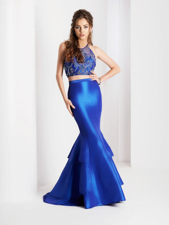 Clarisse - 3488 Halter Neck Two-Piece Taffeta Gown in Blue