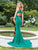 Clarisse - 3492 Embellished Deep V-neck Trumpet Dress in Green