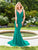 Clarisse - 3492 Embellished Deep V-neck Trumpet Dress in Green