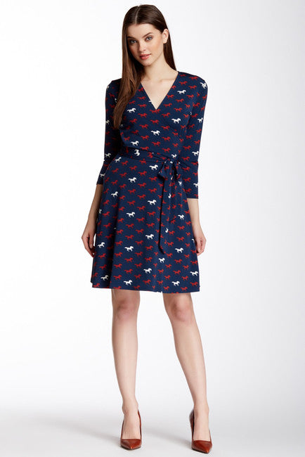 Leota - 2477 Quarter-Length Sleeved Wrap Mini Dress in Blue and Print