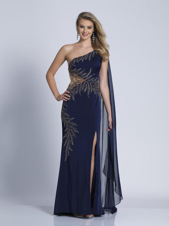 Dave & Johnny - 3493 Embellished One Shoulder Sheath Dress in Blue