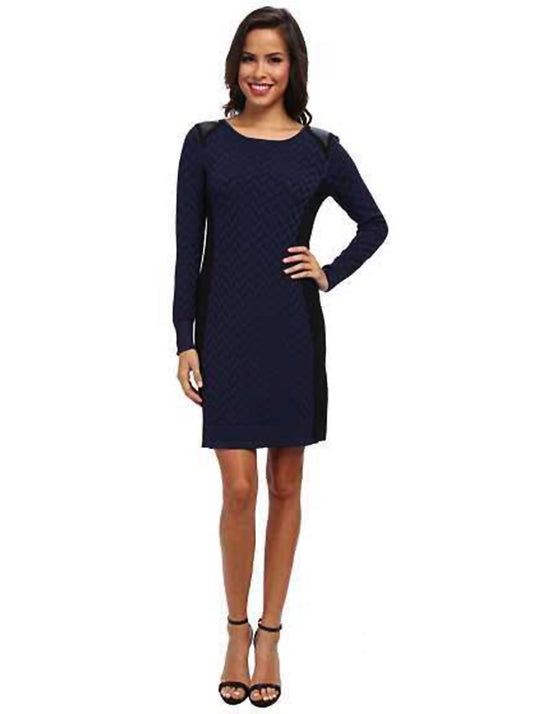 Ivy & Blu by Maggy Boutique - S2961M Long Sleeve Paneled Knit Dress in Blue