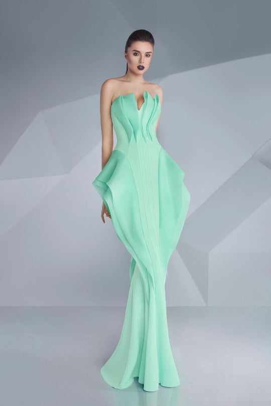 MNM Couture - Strapless Folded Mermaid Gown G0616 in Green