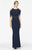 Daymor Couture 350 Cutaway Draped Shoulder Long Sheath Gown in Midnightl Blue