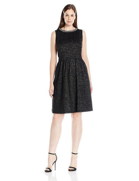 London Times - L2032M Embellished Jewel Knit Dress in Black