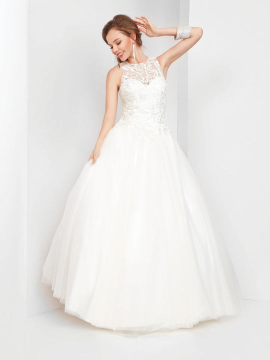 Clarisse - 3509 Jewel Neck Embellished Tulle Ballgown in White