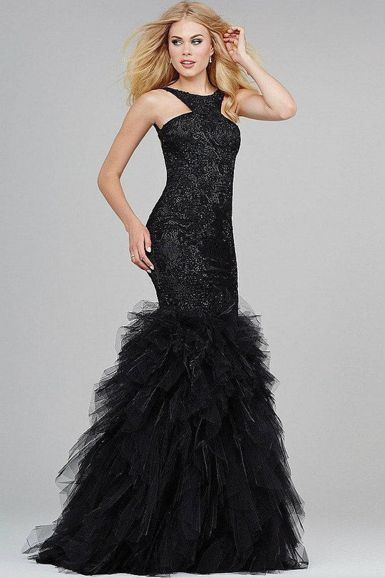 Modified Halter Neck Tulle Mermaid Dress 35104