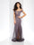 Clarisse - 3518 Off-Shoulder Sheer Trumpet Dress in Gray