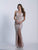 Dave & Johnny - Plunging V-Neck Beaded High Slit Gown 3518 In Pink