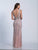 Dave & Johnny - Plunging V-Neck Beaded High Slit Gown 3518 In Pink