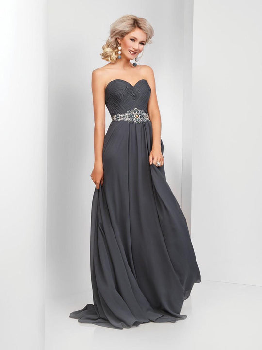 Clarisse - 3523 Ruched Sweetheart A-line Dress in Gray