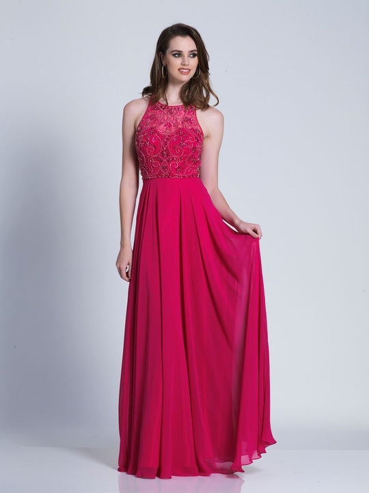 Dave & Johnny - 3531 Beaded Chiffon A-Line Dress in Pink