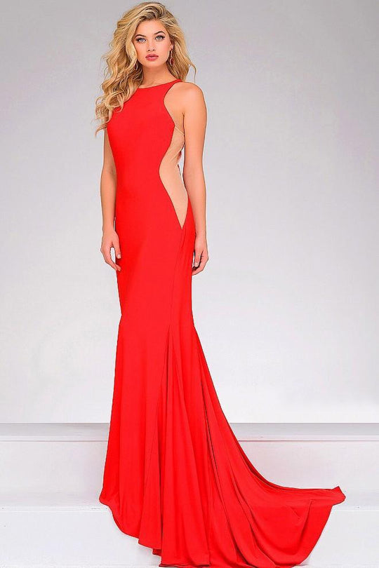 Jersey Fitted Dress with Sheer Side Panels 35353