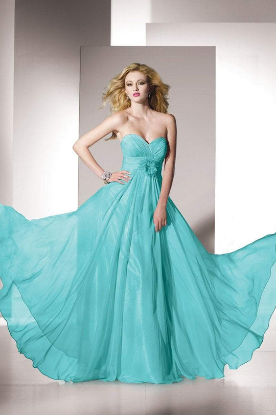 Alyce Paris B'Dazzle - 35418 Rosette Accented Empire Gown in Blue and Green