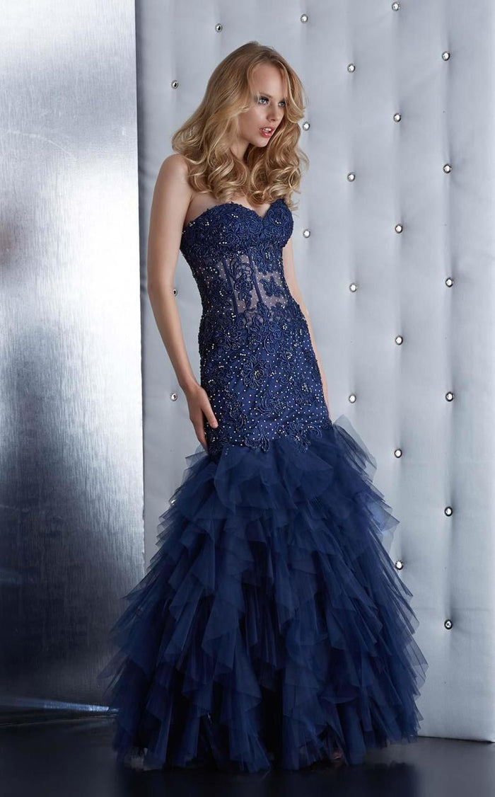 Jasz Couture - Laced Sweetheart Mermaid Dress 4920 in Blue