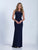 Dave & Johnny - 3556 Beaded Illusion Bateau Fitted Gown in Blue