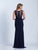 Dave & Johnny - 3556 Beaded Illusion Bateau Fitted Gown in Blue